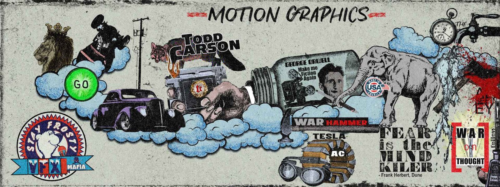 Todd Carson's Motion Graphics Page Todd Carson's Design Page. Image 03 displays graphic design to promote a unique style. The designs intention was to combined grunge elements such as logo, text, and characters to create a theme.